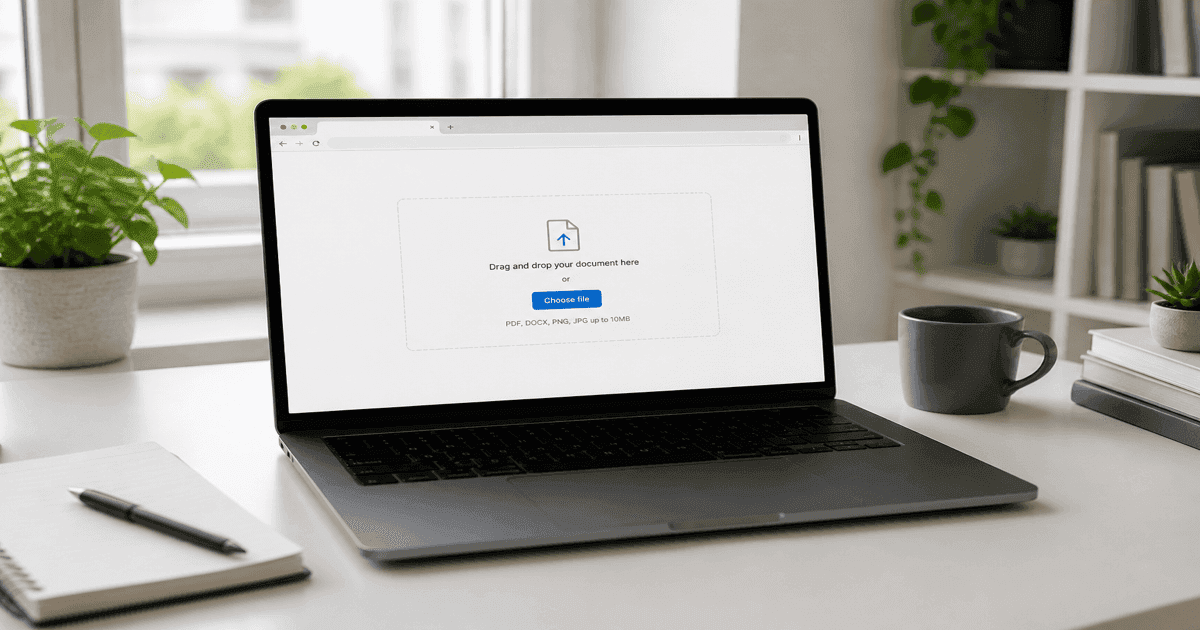 Laptop browser ready to upload a PDF and send a fax without a phone line